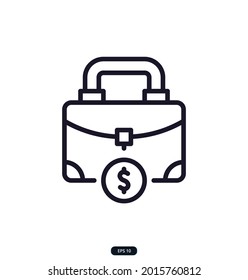 briefcase Icon. Finance Icons. Money Related Vector Line Icons. Contains such Icons as Wallet, bank, Bundle of Money, Hand with a Coin, and more.  eps 10