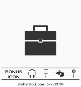 Briefcase icon flat. Black pictogram on white background. Vector illustration symbol and bonus button