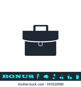 Briefcase icon flat. Black pictogram on white background. Vector illustration symbol and bonus button