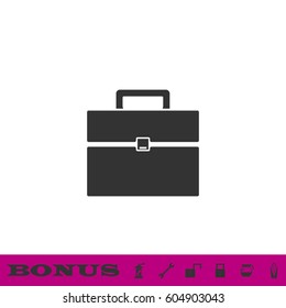 Briefcase icon flat. Black pictogram on white background. Vector illustration symbol and bonus button