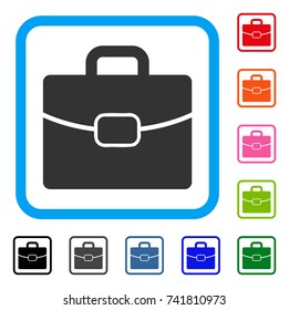 Briefcase icon. Flat gray pictogram symbol in a light blue rounded rectangle. Black, gray, green, blue, red, orange color additional versions of Briefcase vector. Designed for web and software UI.