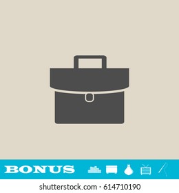 Briefcase icon flat. Grey pictogram on light background. Vector illustration symbol and bonus button real estate, ottoman, vase, tv, fishing rod