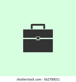 Briefcase icon flat. Grey vector symbol on green background