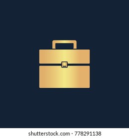 Briefcase icon flat. Simple gold pictogram on dark background. Vector illustration symbol