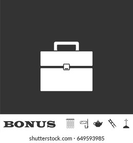 Briefcase icon flat. White pictogram on black background. Vector illustration symbol and bonus icons