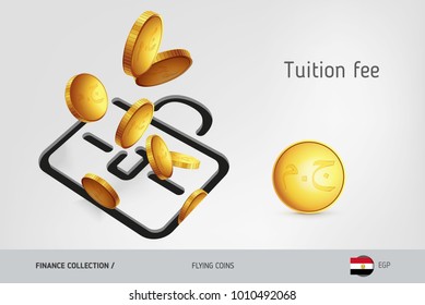 Briefcase icon with flying Egyptian Pound coins, finance concept. Vector illustration for print, websites, web design, mobile app, infographics.