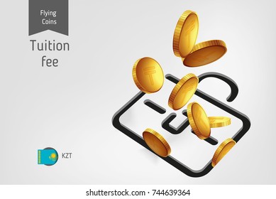Briefcase icon with flying Kazakhstani tenge coins, finance concept. Vector illustration for print, websites, web design, mobile app, infographics.