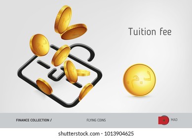 Briefcase icon with flying Moroccan Dirham coins, finance concept. Vector illustration for print, websites, web design, mobile app, infographics.