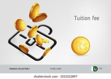 Briefcase icon with flying Pakistani Rupee coins, finance concept. Vector illustration for print, websites, web design, mobile app, infographics.