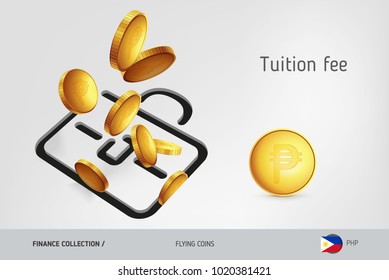 Briefcase icon with flying Philippine Peso coins, finance concept. Vector illustration for print, websites, web design, mobile app, infographics.