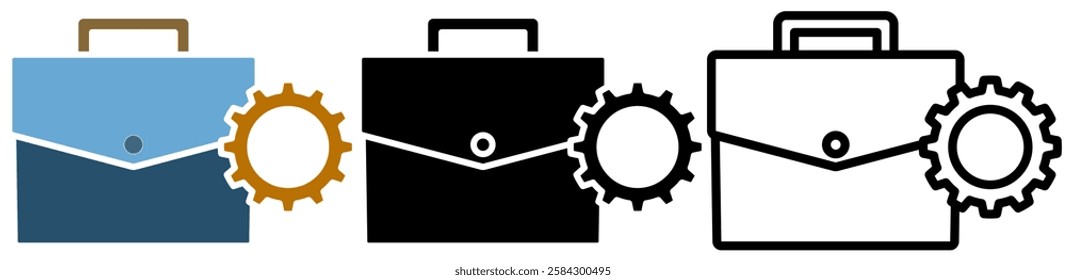 briefcase icon with gear, simple flat style, illustration, logo sign symbol pictogram template, for ui or ux isolated on white for mobile app, editable