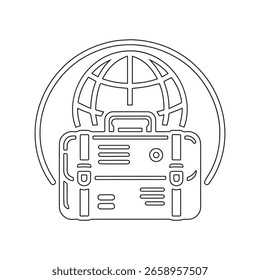 A Briefcase Icon with Globe Vector Black and White