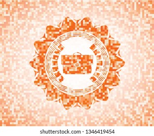 briefcase icon inside abstract emblem, orange mosaic background