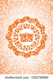 briefcase icon inside abstract emblem, orange mosaic background