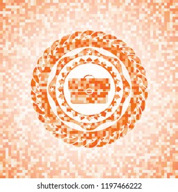 briefcase icon inside abstract orange mosaic emblem