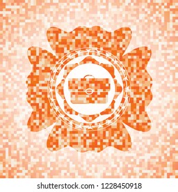 briefcase icon inside abstract orange mosaic emblem