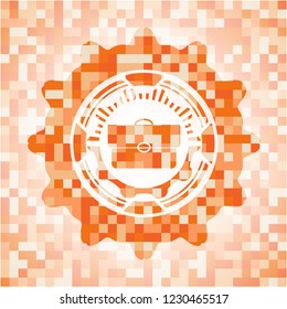 briefcase icon inside abstract orange mosaic emblem