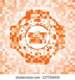 briefcase icon inside abstract orange mosaic emblem
