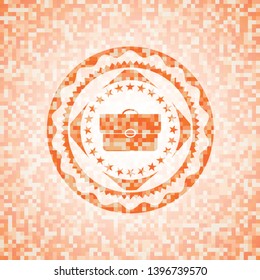 briefcase icon inside abstract orange mosaic emblem