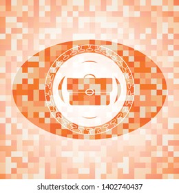 briefcase icon inside abstract orange mosaic emblem