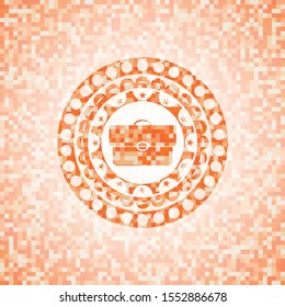briefcase icon inside abstract orange mosaic emblem with background