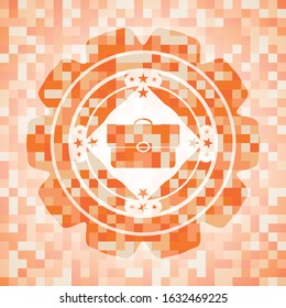 briefcase icon inside abstract orange mosaic emblem with background