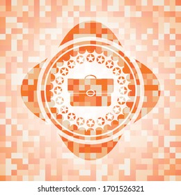 briefcase icon inside abstract orange mosaic emblem with background