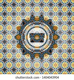 briefcase icon inside arabesque emblem. arabic decoration.