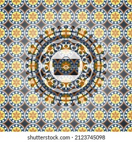 briefcase icon inside arabesque emblem. arabic decoration. 