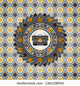 briefcase icon inside arabesque style emblem. arabic decoration.