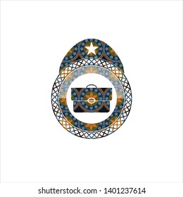 briefcase icon inside arabesque style emblem. arabic decoration.