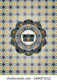 briefcase icon inside arabesque style emblem. arabic decoration.
