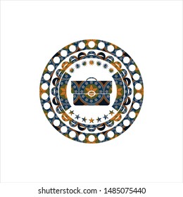 briefcase icon inside arabesque style badge. arabic decoration.