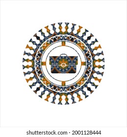 icono de maletín dentro del emblema de estilo arabesco. decoración árabe. 