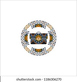briefcase icon inside arabic emblem. Arabesque decoration.