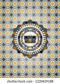 briefcase icon inside arabic emblem. Arabesque decoration.