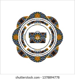 briefcase icon inside arabic emblem. Arabesque decoration.