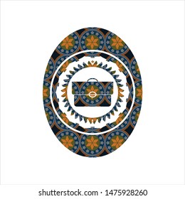 briefcase icon inside arabic emblem. Arabesque decoration.