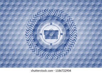 briefcase icon inside blue badge with geometric background.
