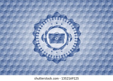 briefcase icon inside blue badge with geometric pattern background.