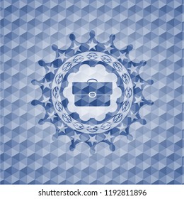 briefcase icon inside blue emblem with geometric pattern.