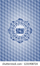 briefcase icon inside blue emblem or badge with abstract geometric polygonal pattern background.