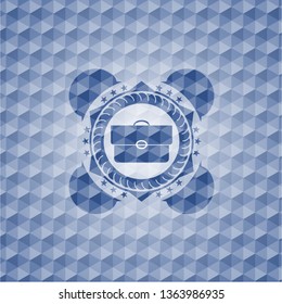 briefcase icon inside blue hexagon emblem.