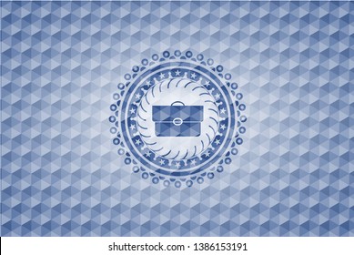 briefcase icon inside blue hexagon badge.