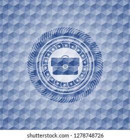 briefcase icon inside blue polygonal badge.