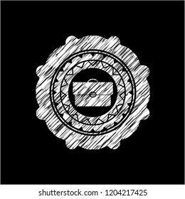 briefcase icon inside chalkboard emblem