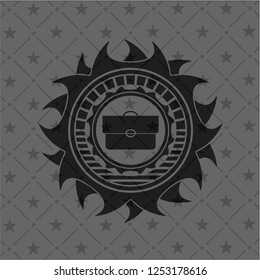 briefcase icon inside dark emblem. Retro