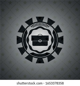 briefcase icon inside dark emblem. Retro