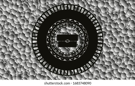 briefcase icon inside dark icon or emblem with grey bubbles background. Vector Illustration. Detailed.
