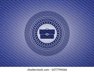 briefcase icon inside emblem with jean high quality background